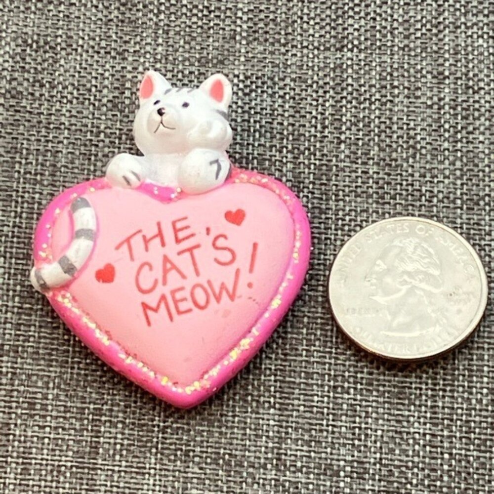 Fun World Pin Brooch 1.5 In The Cats Meow Pink Heart Vintage Glitter Valentine